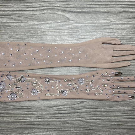 The Stardust Illusion Rhinestone Gloves – Luxury Crystal Mesh Opera Gloves
