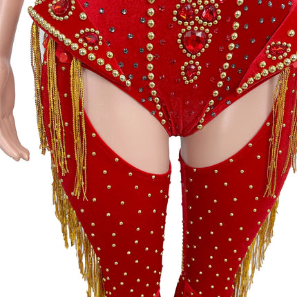 Rhinestone Tassel Hollow-Out Jumpsuit & Stage Performance Dance Romper