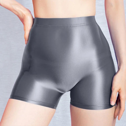 Seamless Oil Glossy High-Stretch Boyshorts Satin Sheer Safety Shorts