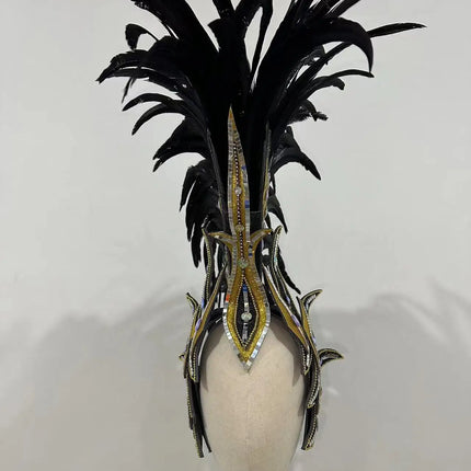 The Stardust Dark Empress – Premium Black Feathered Carnival & Gogo Headdress