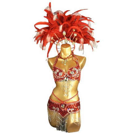 Samba Queen Rio Carnival Costume Set with Feather Headdress & Accessories