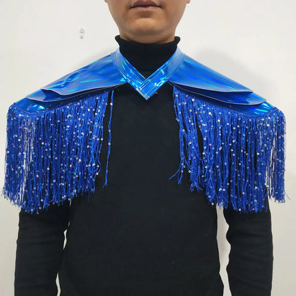 Metallic Laser Fringe Shoulder Armor & Tassel Vest Stage Costume