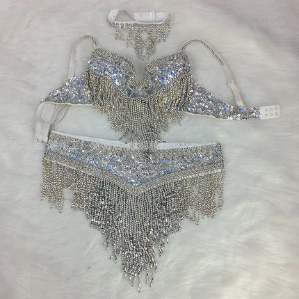 The Stardust Cabaret 2-Piece Ensemble – Luxury Sequin Fringe Bra & Belt Set