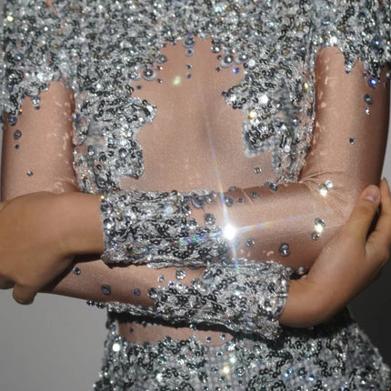 Sparkly Rhinestone & Sequin Stretchy Leotard Stage Performance Costume