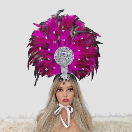 Women's Rhinestone Studded Carnival Feather Headdress & Cosplay Crown