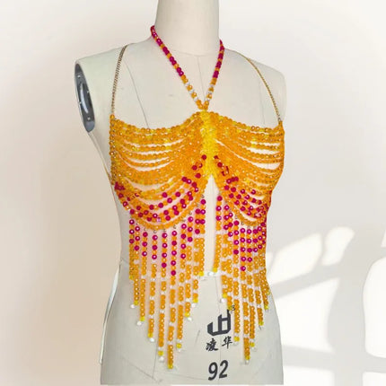 Handmade Multilayer Beaded Bra Chain & Vibrant Sunset Chest Harness