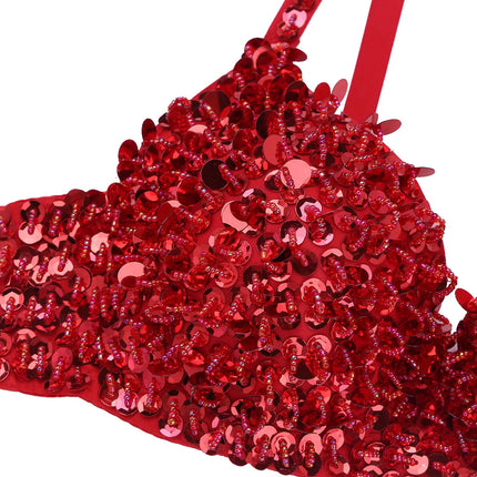 The Stardust Prism Sirena – Sequined & Looped Beading Padded Push-Up Bra Top