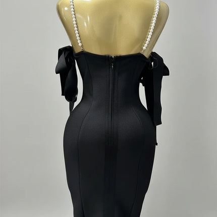 Luxury Pearl Strap Rhinestone Bustier Bandage Mini Dress & Cocktail Party Bodycon