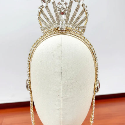 Oversized Crystal Rhinestone Crown Tiara Showgirl Pageant Headpiece