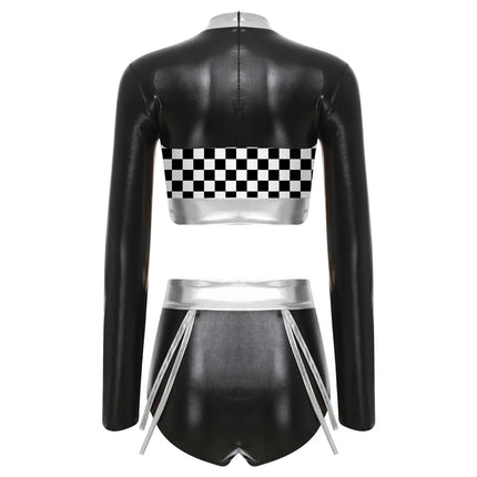 Fishnet Mesh & Metallic 2-Piece Bodysuit & Shorts Rave Costume Set