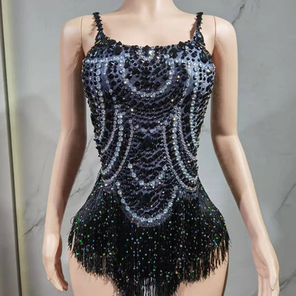 The Stardust Festival Fringe Bodysuit – Luxury Rhinestone Tassel Showgirl Costume