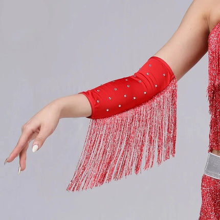 The Stardust Cabaret Fringe Sleeves – Luxury Rhinestone Performance Arm Bands
