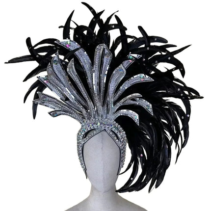 The Stardust Shadow Monarch – Premium Black Feathered Samba & Carnival Crown
