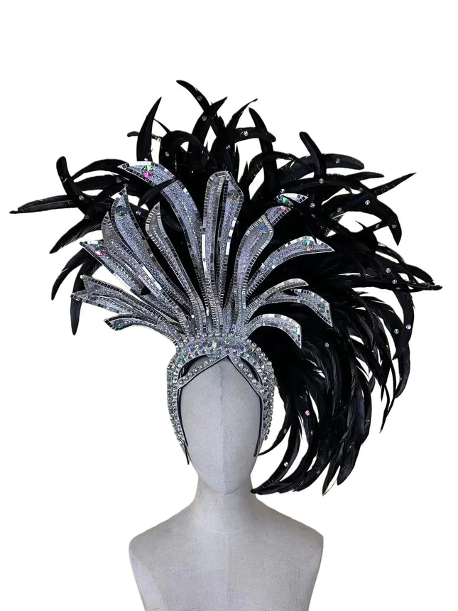The Stardust Shadow Monarch – Premium Black Feathered Samba & Carnival Crown