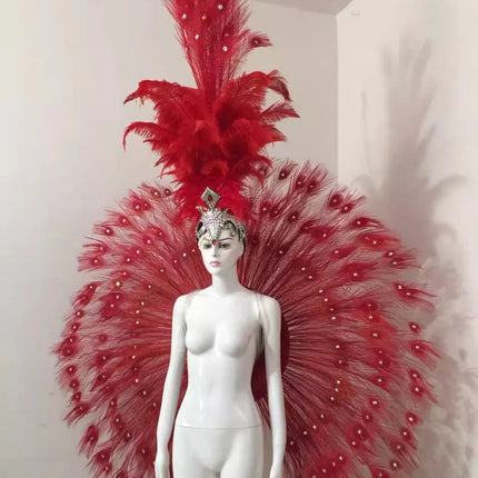 Showgirl Feather Backpiece and Rhinestone Headdress Set