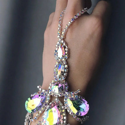 Oversized Crystal Rhinestone Hand Harness Bracelet Drag Queen Catwalk Stage Jewelry
