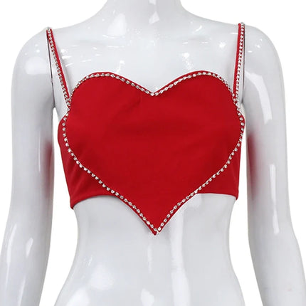 Scarlet Sweetheart Crop Camisole Sculpted Red Bustier Party Bralette Top