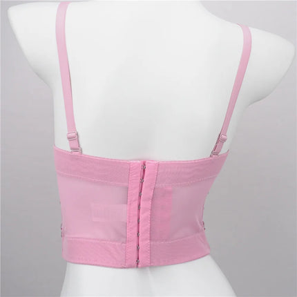 The Stardust Prism Siren – Sparkly Pink Rhinestone & Beaded Bustier Corset Crop Top