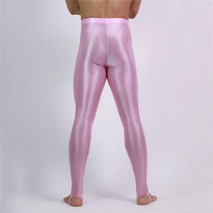 Men's Oil Glossy Sheer High-Stretch Pencil Pants Satin Smooth Leggings