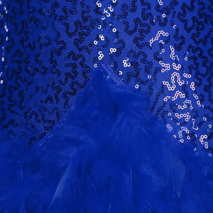 The Stardust Empress Royale – Sequined & Feathered Latin Dance Leotard Dress