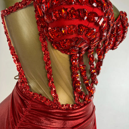 Rhinestone Tube Bustier Corset Top & Bronzing Mini Skirt 2-Piece Performance Set