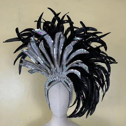 The Stardust Shadow Monarch – Premium Black Feathered Samba & Carnival Crown