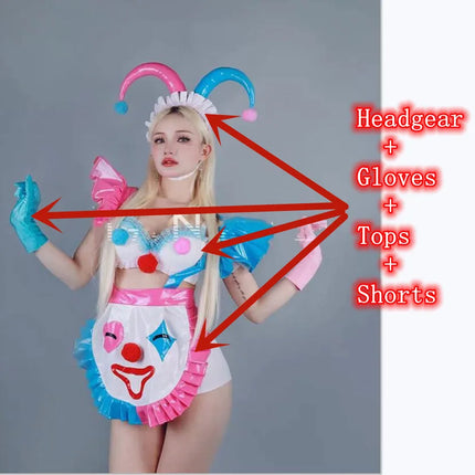 Halloween Clown Cosplay Costume Women Bar Role Playing Stage Performance Clothes Pink Blue Tops Shorts Dance Outfit
