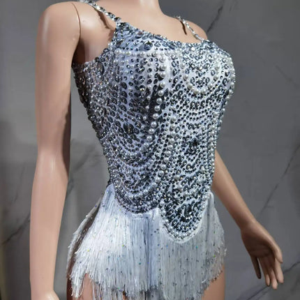 The Stardust Festival Fringe Bodysuit – Luxury Rhinestone Tassel Showgirl Costume
