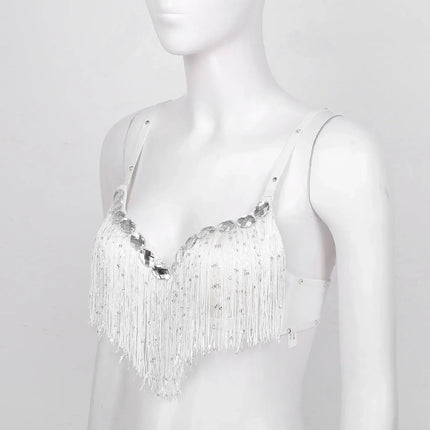 The Stardust Oasis Sirena – Sequined Tassel & Rhinestone Push-Up Belly Dance Bra Top