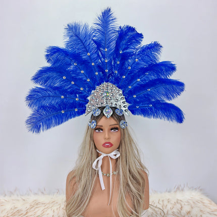 Artisanal Ostrich Feather Showgirl Headdress & Carnival Hair Accessory