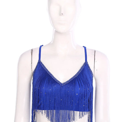 V-Neck Crisscross Back Tassel Fringe Crop Top Latin Salsa Dance Costume