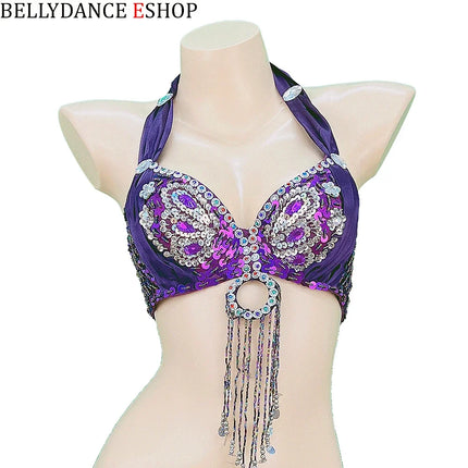 The Stardust Siren Shimmer – Sequin & Tassel Halter Belly Dance Bra Top
