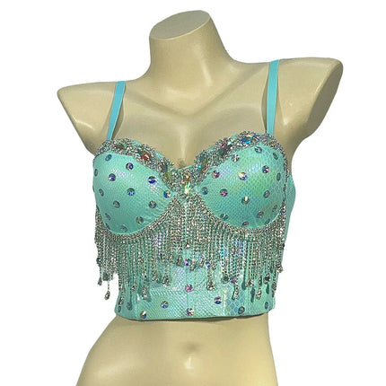 Sparkly Rhinestone Inlaid Corset Bra Top Nightclub Pole Dancing Costume