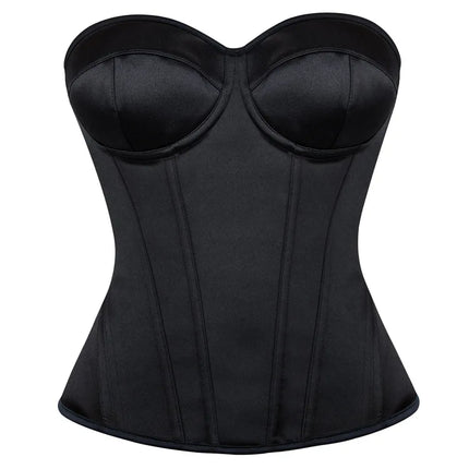 Overbust Corset Bustier Top Built-In Bra Cup Lace-Up Waist Cincher
