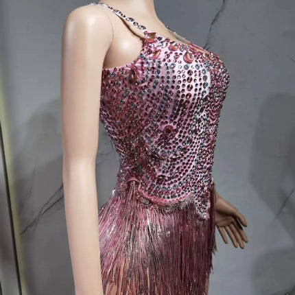 The Stardust Festival Fringe Bodysuit – Luxury Rhinestone Tassel Showgirl Costume