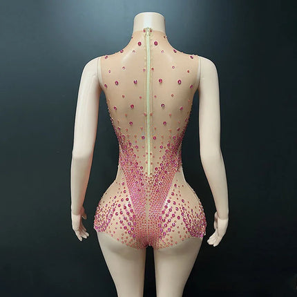 Geometric Rhinestone Sleeveless Stage Bodysuit