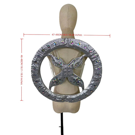 Rhinestone-Embellished Feather Backpiece Frame with Harness