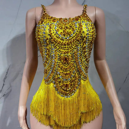 The Stardust Festival Fringe Bodysuit – Luxury Rhinestone Tassel Showgirl Costume