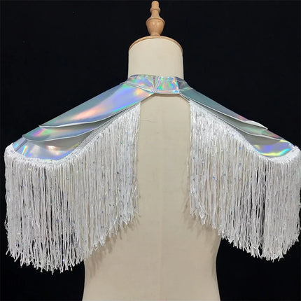 Metallic Laser Fringe Shoulder Armor & Tassel Vest Stage Costume