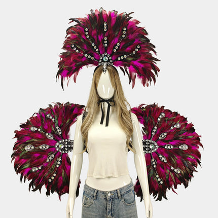 Unisex Artisanal Feather Headdress & Wings Carnival Performance Set