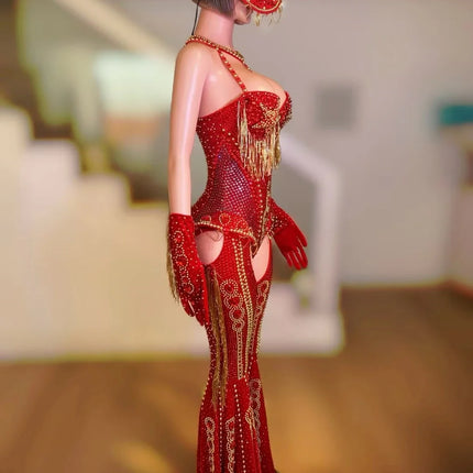 The Stardust Showstopper 4-Piece Rhinestone Ensemble – Luxury Stage Bodysuit & Jumpsuit Set