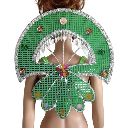 Sequined Butterfly-Style Costume Backpiece with Draped Chain