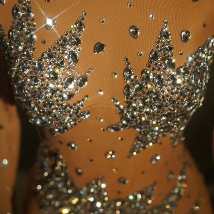 Rhinestone Mesh Stretch Bodysuit