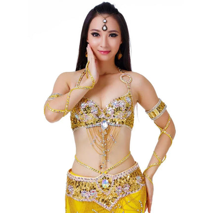 Dazzling Beaded Belly Dance Bra & Belt 2-Piece Costume Outfit Set