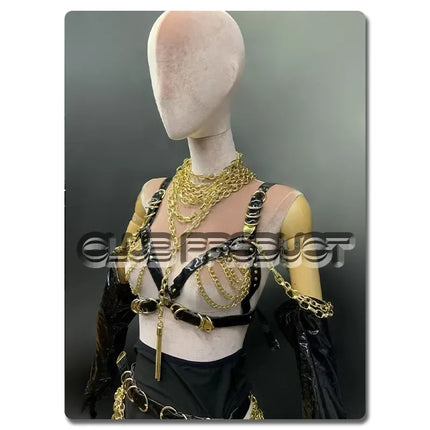 The Stardust Gilded Vixen – Black & Gold Chain Performance Suit