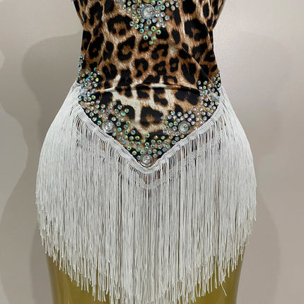 The Wildcat Stardust Tassel Bodysuit – Luxury Rhinestone Leopard Showgirl Costume