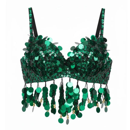 The Stardust Tribal Empress – Metallic Studded Coin & Rhinestone Tribal Belly Dance Bra Top