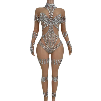 Crystal Cutout Illusion Performance Bodysuit