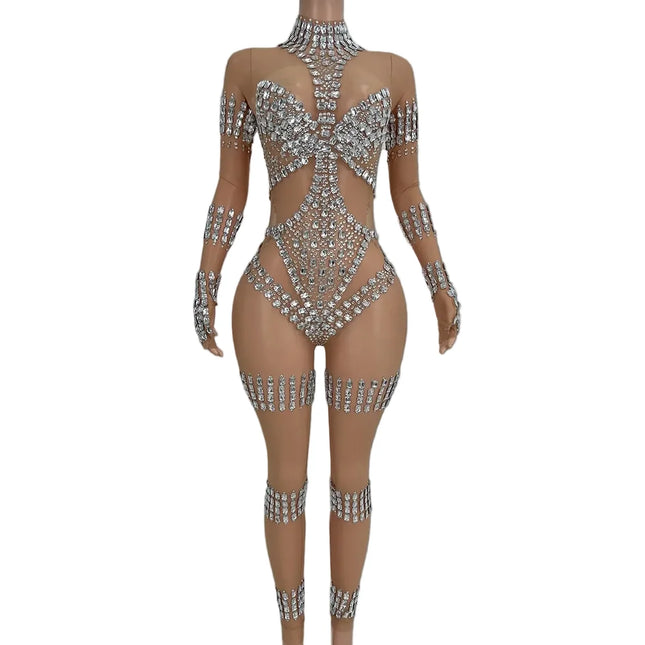 Crystal Cutout Illusion Performance Bodysuit