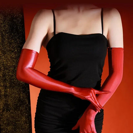 80D Satin Shiny High-Elasticity Opera Length Gloves Stage Performance Gloves